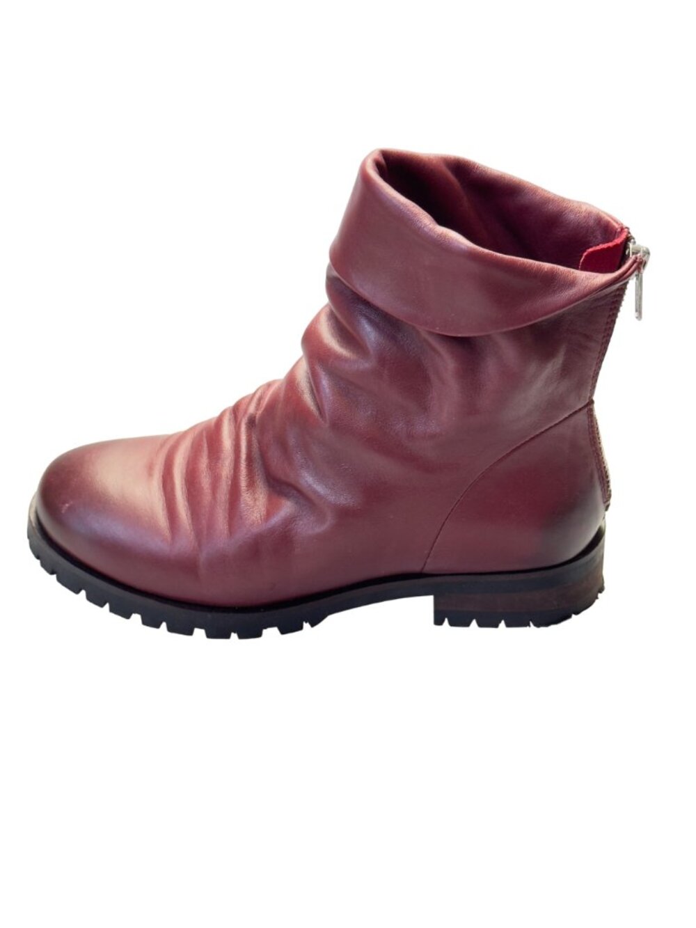 SKECHERS Women’s Boots Burgundy Leather Slouchy Ankle Cuffed Rear Zip Size 7.5M - Picture 7 of 13